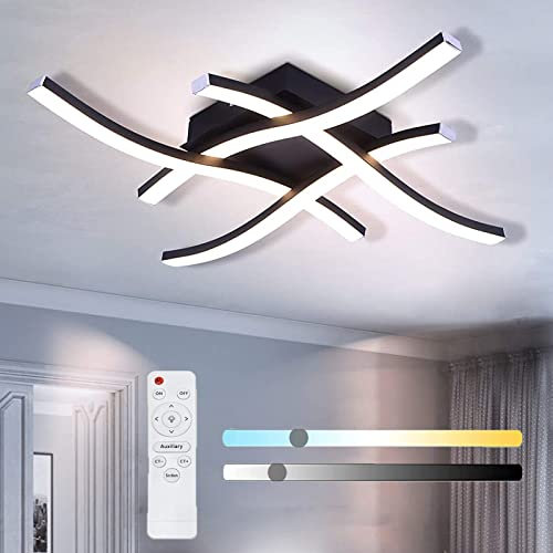 Beleben Dimmable LED Ceiling Light Elegant Curved Design Lights 4 Built-in Boards 24W Lamp Color Temprature and Brightness Adjustable Remote Control Suitable for Bedroom Kitchen, Boards-black