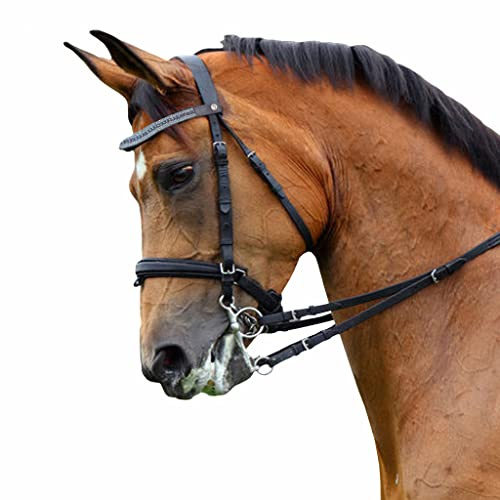 Saddles World Brown Center Pearl with Clear Blue Crystals Leather Browband - Cob Size