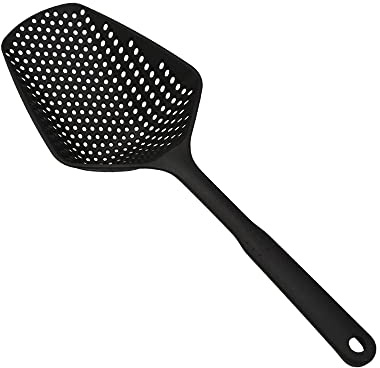 Sieve Scoop Colander Food Strainer Drain Water Shovel with Handle Kitchen Tool for Water Leaking Cooking (Black 1PCS)