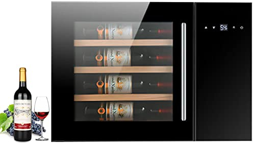 0℃ Outdoor Vinoteca, Nevera para Vinos, Empotrable, Enfriador de Vino Incorporado, Enfriador con 3 Estante, 40L, 16 Botellas, Regulable: 5 a 22°C, Baja Contaminación Acústica, Negro,Wood Shelf