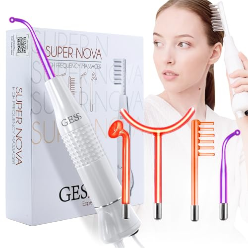 GESS SuperNova Darsonval Hochfrequenzgerät für Gesicht & Haare – Anti-Aging, Aknebehandlung, Faltenreduzierung, 4 Glaselektroden, Hautpflege Kosmetikgerät