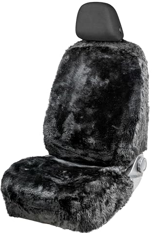 Walser Lammfell Autositzbezug Mona, 100% Lammfell Sitzbezug für Auto, 1 Stück Echtfell Sitzbezüge Auto Vordersitze, Autositzbezug Echtfell, Lammfellbezug Autositz schwarz