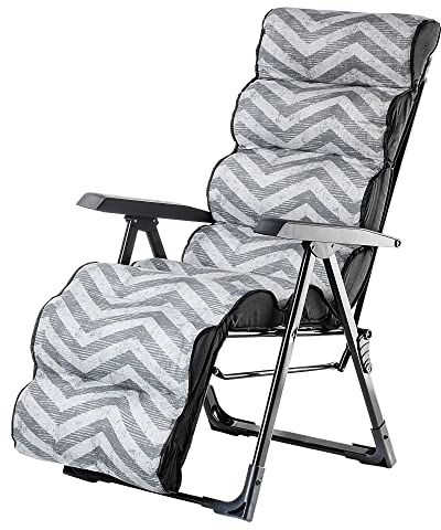 KADAX Gartenstuhl, Liegestuhl mit dickem Kissen, Stahlgestell-Gartensessel mit Fußstütze, Klappbare Sonnenliege mit Traglast bis 110kg, Relaxstuhl (Zickzack)