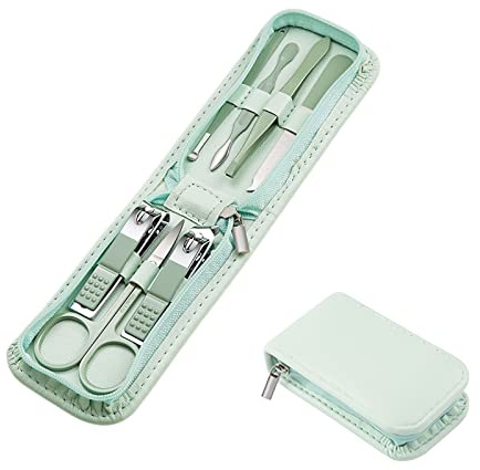 Juego de manicura, cortaúñas y pedicura, kit de 7 piezas de acero inoxidable, kit de uñas de viaje de viaje esenciales, kit de aseo profesional, kit de manicura con cremallera, paquete portátil