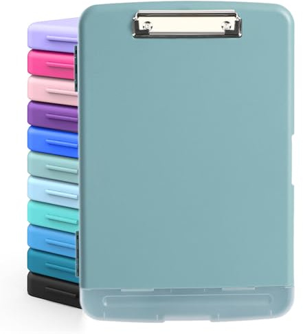 DMFLY Portapapeles con almacenamiento, tablas de clip resistentes con soporte para bolígrafos, portapapeles de plástico A4 con compartimento, capacidad para más de 6 lápices y más de 200 hojas,