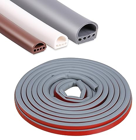 Joint de porte autocollant 6 m - Cadre de porte flexible - En caoutchouc étanche - 9 mm x 8 mm - Gris