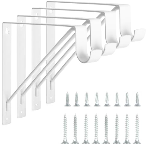 KOVOSCH 4 Pack Heavy Duty Closet Shelf & Rod Brackets, Wall Mounted Closet Shelf Brackets, 11 x 10.2 Inch Closet Shelf Brackets with Rod Support, White