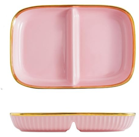 OnePines Geteilte Menüteller aus Keramik, Dessertteller Snackteller mit 2 Fächern Porzellan, Diät Teller zur Portionskontrolle, Längen: 9.37 inch