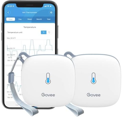 Govee WLAN-termometer hygrometer inomhus 2-pack, WiFi-temperatur och fuktighetsmätare med appmeddelande och datalagring, lämplig för växthus, vinkällare