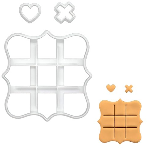 BAKERLOGY Emporte-pièce Tic Tac Toe Chéri - Conception détaillée d'emporte-pièces pour la pâtisserie et l'artisanat, adaptée au fondant, à la pâte, à l'argile