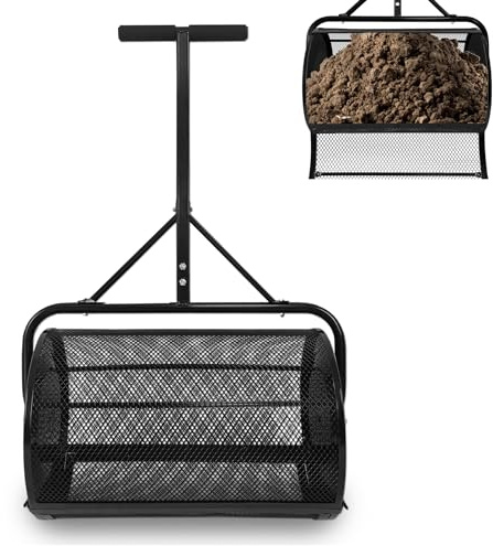 LILIIN Trädgårdsströare med T-handtag, kompostströare 80 l – för kompost, gödselmedel, trädgård och gräsmatta – 40 x 65 x 110 cm, svart