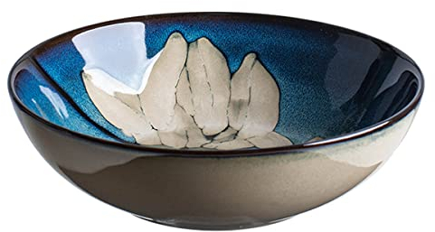 Tazón de cerámica azul de 8 pulgadas Tazón de sopa de flores pintadas a mano Tazón de cereal de frutas de 8 pulgadas Tazón de plato Ensaladera Tazón de ramen Tazones apilables para servir fideos