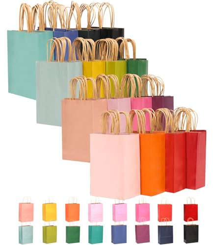 Gcardist 16 Stück Kraftpapiertüten mit Griffen 21x15x8cm Kleine Geschenk-Partytüten 16 Verschiedene Hochwertige Farben Einkaufs- und Leckereientüten Vielseitig Verwendbar (8,3x6x3 Zoll, Kleine Größe)