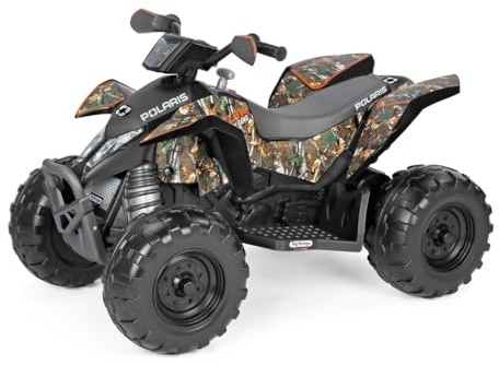 Peg Perego Polaris Outlaw 330 W Camo Elektro-Quad, zum Aufsitzen, für Kinder ab 3 Jahren, Elektrofahrzeug mit 12 V Akku, Multifunktions-Armaturenbrett, Musik, Licht und Sound