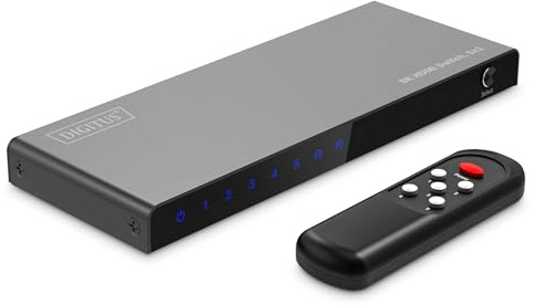DIGITUS Conmutador HDMI 5x1 – 5 entradas, 1 Salida – UHD 8K a 60 Hz | HDMI 2.1, HDCP 2.3 – HDR, CEC, Deep Color, DTS, Dolby Digital, LPCM – Para televisores, monitores y consolas de videojuegos