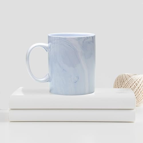 Taza de cerámica con acabado efecto mármol 350ml. Taza para café y té. Tazas con diseños bonitos. (Azul)
