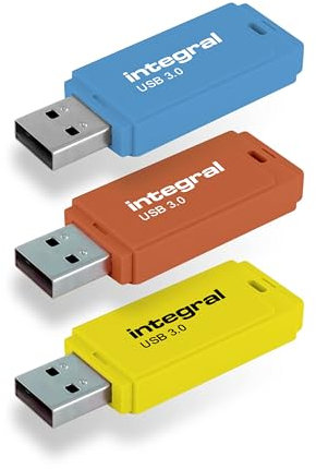 Integral Neon USB 3.0 64GB Flash Drive 3-Pack (Blue/Yellow/Orange)