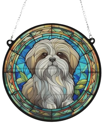 Shih Tzu Stained Glass Effect Suncatcher Gift for Dog Lovers - 19cm