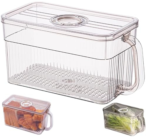 Bread Box Airtight Bread Boxes with Lid ＆ Handle BPA-Free Plastic Bread Container Stackable Clear Bread Storage Time Recording Fridge Food Storage Containers with Drainage Partition