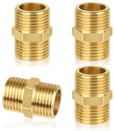 Comioke Gewindefitting 1/2 Zoll, Messing Nippel 1/2 Zoll, 4 Stück Doppelnippel Sechskant 1/2, Messing Außengewinde(ø 19mm), Doppelnippel, Fitting