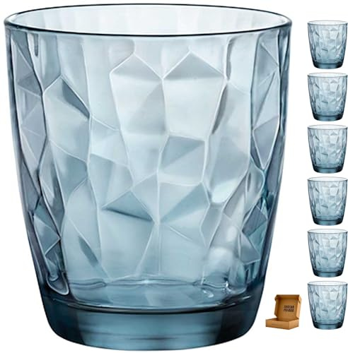 6 Vasos Diamond - Envio 24h - Perfecto para uso en Casa, Restaurante y en Fiesta, Ligeros y Resistentes con acabado de diamantes (Azul, 30 cl)