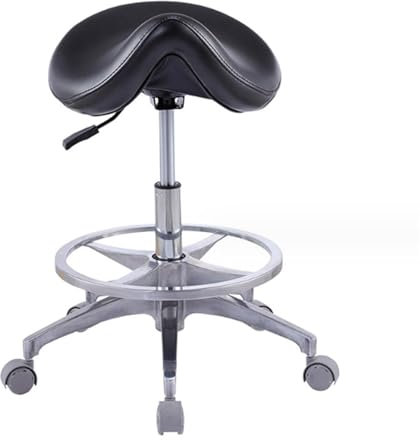 JAVPTAV Ergonomischer Sattelhocker, rollender Sattelhocker, Mikrofaser-Leder, drehbar, Verstellbarer Rollhocker mit Rollen, Salonstuhl