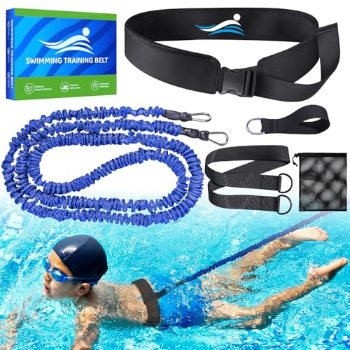 2,5-7,5 mètres de Ceinture de résistance réglable, Ceinture de Natation pour Enfants en Piscine, Aide à la Natation pour Toute Piscine sans système de Contre-Courant (Enfants, Bleu)