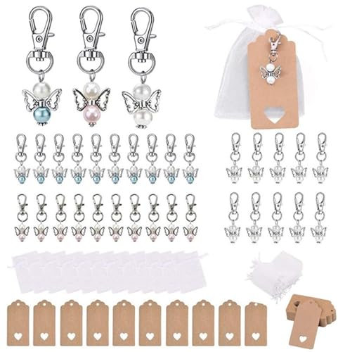 30 Stück Schutzengel Anhänger - 3 Farbe Schutzengel Klein, Schutzengel Schlüsselanhänger mit 30 Garnsack und 30 Karte, Glücksengel Schutzengel Danke Geschenk, für Taufe Hochzeit Geburtstag Party