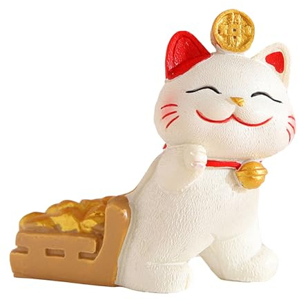 realideas Mini Maneki Neko Japanese Lucky Cat Figurines Statues - Maneki Neko Lucky Cat Statue Figurines with Gold, Caishen Cat Home Decoration Ornament Feng Shui Figurine