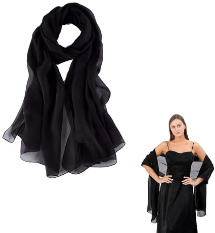 Weenwill Chiffonschal,Sheer Chiffon Schal,Stola für Abendkleid Damen Halstuch,Schwarzer Chiffonschal Leichter Schwarzer Abendschal für Hochzeiten,Partys und Kleider (70 x 200 cm)