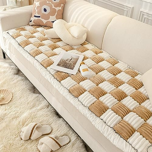 Haustiermatte, Couchbezug, verdickte Winterdecke für Hunde und Katzen, maschinenwaschbar, rutschfeste Unterseite, Braun, 70 x 180 cm, cremefarben