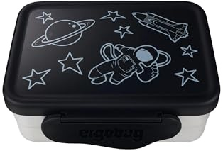 ergobag Portamerenda in acciaio inox con scomparto separato e snack box, senza bpa, lavabile in lavastoviglie Nero