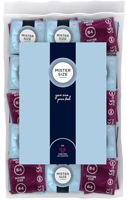 MISTER SIZE Kondomer – Extra Tunna & Ultra Mjuka – Naturlig Känsla – Extra Glid – Perfekt Passform – Naturlig Gummilatex – Maximal Säkerhet – 100-pack, 64 mm