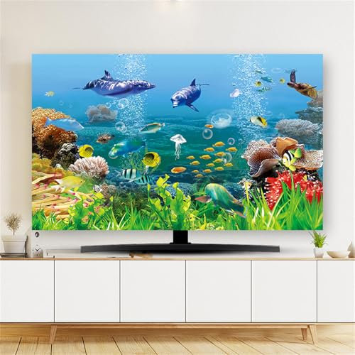 Hixingo Cubierta Antipolvo para TV, Funda para Televisor Elástico Protector para Smart TV, Cubierta de Televisión Pantalla de Funda Modas impresión de Playa Océano (Peces,70)