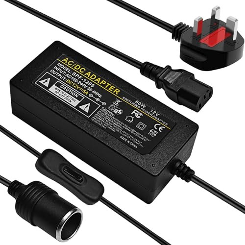 EAGWELL Power Supply Cigarette Lighter Socket AC to DC Adapter 100V-240V to 12V 10A Car Power Charger Converter