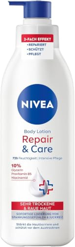 NIVEA Body Lotion Repair & Care, Körpercreme für sehr trockene Haut & zur Linderung von Spannungsgefühlen, Körperlotion mit Glycerin, Niacinamid & Provitamin B5t (250 ml) (Packung mit 3)