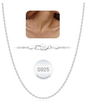 Esrael 925 Sterling Silver Chain for Women 1.5mm Silver Necklace Chain Sterling Rope Chains Necklace for Women Jewellery Gifts 24 Inch