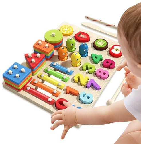 Bexdug Holzspielzeug Zum Sortieren Und Stapeln | Holz-Steckpuzzle Mit Sensorikfunktion,Lernspielzeug Für Frühkindliche Entwicklung Und Sensorik Förderspiel Für Mädchen Kinder Familie