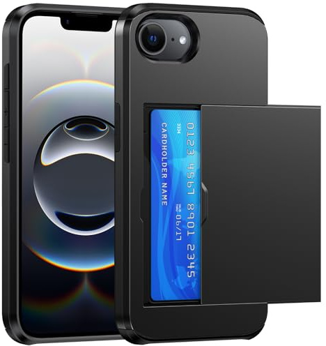SZSSZSM Plånbok för iPhone 16e / 17e Fodral med Korthållare Dubbla Lager Militärkvalitet Skyddande Stötsäkert Dold Kortplats Smal Passform Telefonskydd – Svart