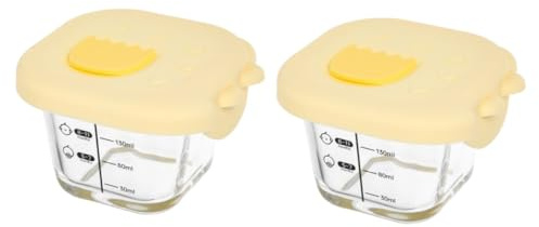 YARNOW 2pcs Large Capacity Glass Bowl with Lid High Temperature Resistant Food Storage Container for Complementary Food Steamed Egg and Fresh Keeping Portable Clear Bowl Light Yellow