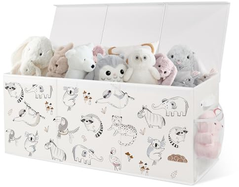 Spielzeugkiste Aufbewahrungsbox mit Deckel Kinder - Strichzeichnungen Tiere | 96 x 32 x 40 cm, Faltbare und Platzsparend für Kinderzimmer