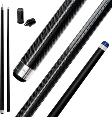 Cue-King Pro Series - Stecca da biliardo in carbonio di grado militare, 147,3 cm, 510,3 g, 2 pezzi con punta da 12,5 mm, finitura in carbonio lucido, stecca professionale da biliardo (stecca in