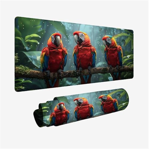 Gaming Mouse Pad 90x50cm Large Mouse Mat Red Desk Mat, Mousepad Parrot Mousemat with Stitched Edges, Gaming Mats with Water Resist Surface, Improved Precision and Speed, Desk Accessories H2-564