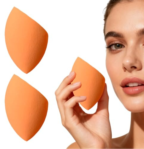 GILWUMO 2 Éponges à Maquillage, Œufs de Beauté à Coupe Angulaire, Adapté pour tous les Types de Peau, 40x65 mm, Orange