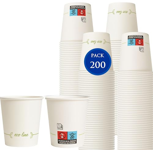Traineando Vasos café desechables - 200 und. - 7 oz / 200 ml - Vasos de cartón reciclables para café caliente – Resistentes y aptos para bebidas calientes o frías (Blanco, 200 unidades)