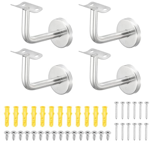 sourcing map 4 Pack 304 Stainless Steel Handrail Bracket, Wall-Mounted Railing Support with Screws, Curved Surface Staircase Hand Railing Brackets for Home Hotel (2.4 x 2.6)