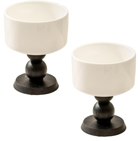 Dxcaicc Bicchieri in Ceramica 2 Pezzi, Realizzati A Mano con Gambo in Legno, Ciotole per Dessert 7Oz, Bicchieri per caffè, Vino E Gelato (200 Ml),Nero
