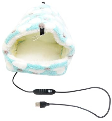 JAYIOLA Hamster Warmes Haus Hängendes Kuschelversteck Plüschbett mit USB Heizung Und Winddichtem Velvet Bezug für Squirrel Maus Zwergkaninchen für Tierliebhab, Blau M