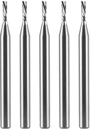 Fresa de extremo CNC de 1/8 pulgadas con vástago de 1/8 pulgadas, diámetro de corte de 1,5 mm, corte de corte CNC de carburo duro, fresa de espiral de hoja única para madera de fibra de densidad media