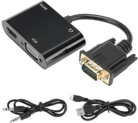 Ouitble Adattatore VGA a HDMI Convertitore di Alimentazione 3 in 1 con Supporto Audio Risoluzione Full HD 1080p per Laptop PC TV Proiettori Display Plug Play Nero
